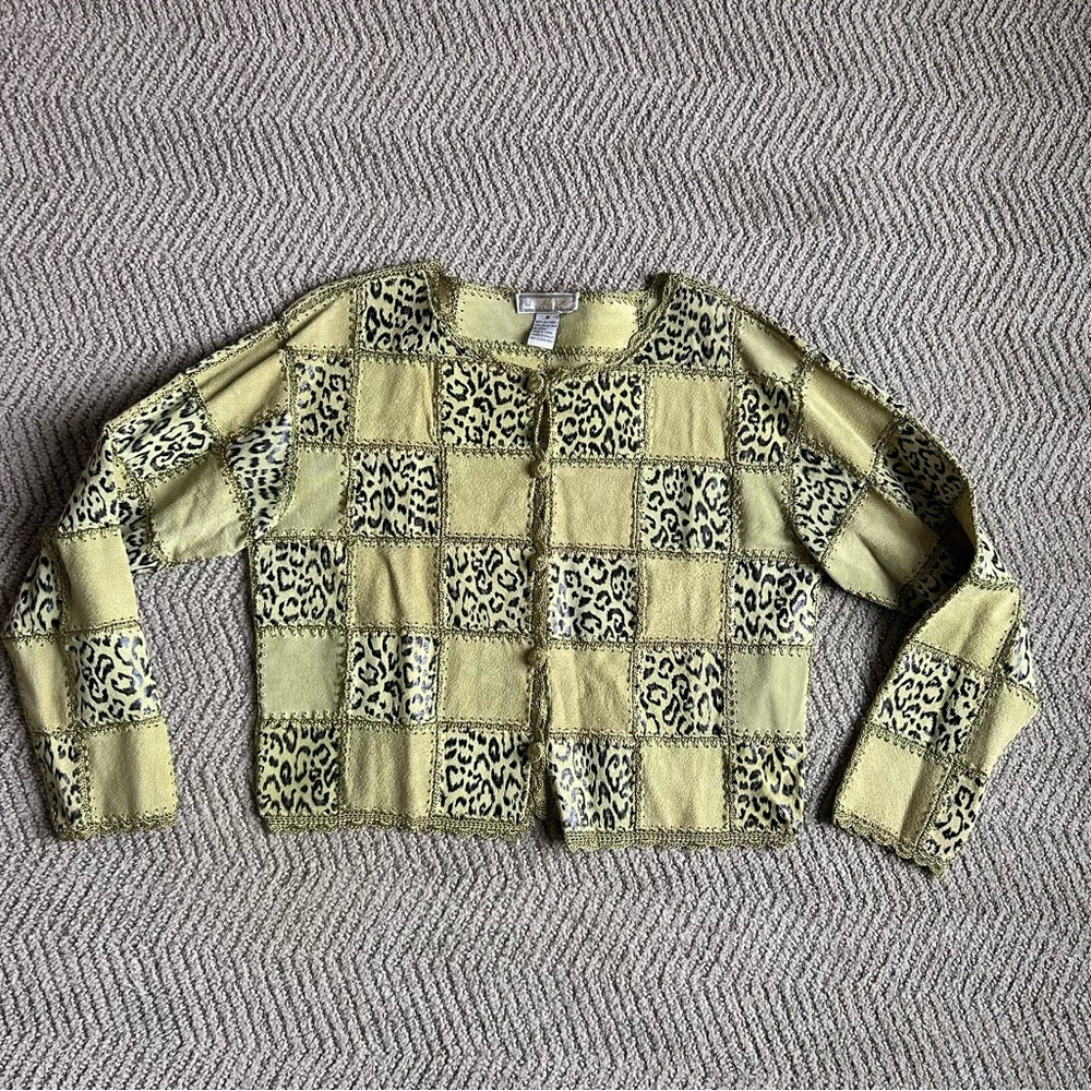 SMH Boutique Vintage Leopard Patchwork Leather Jacket lightweight